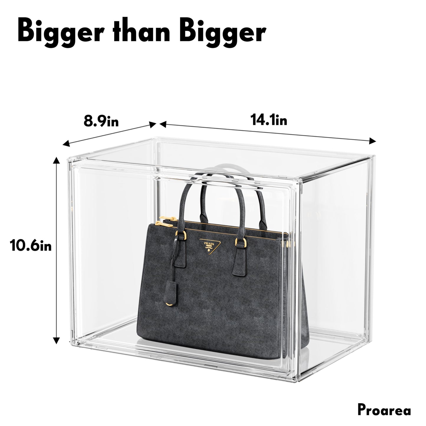 Proarea Clear Acrylic Storage Bins with Lids, 5 Pack Stackable Storage Boxes with Magnetic Front Door, Large Closet Organizers and Storage for Purse, shoes and Collectibles, Acrylic Display Case