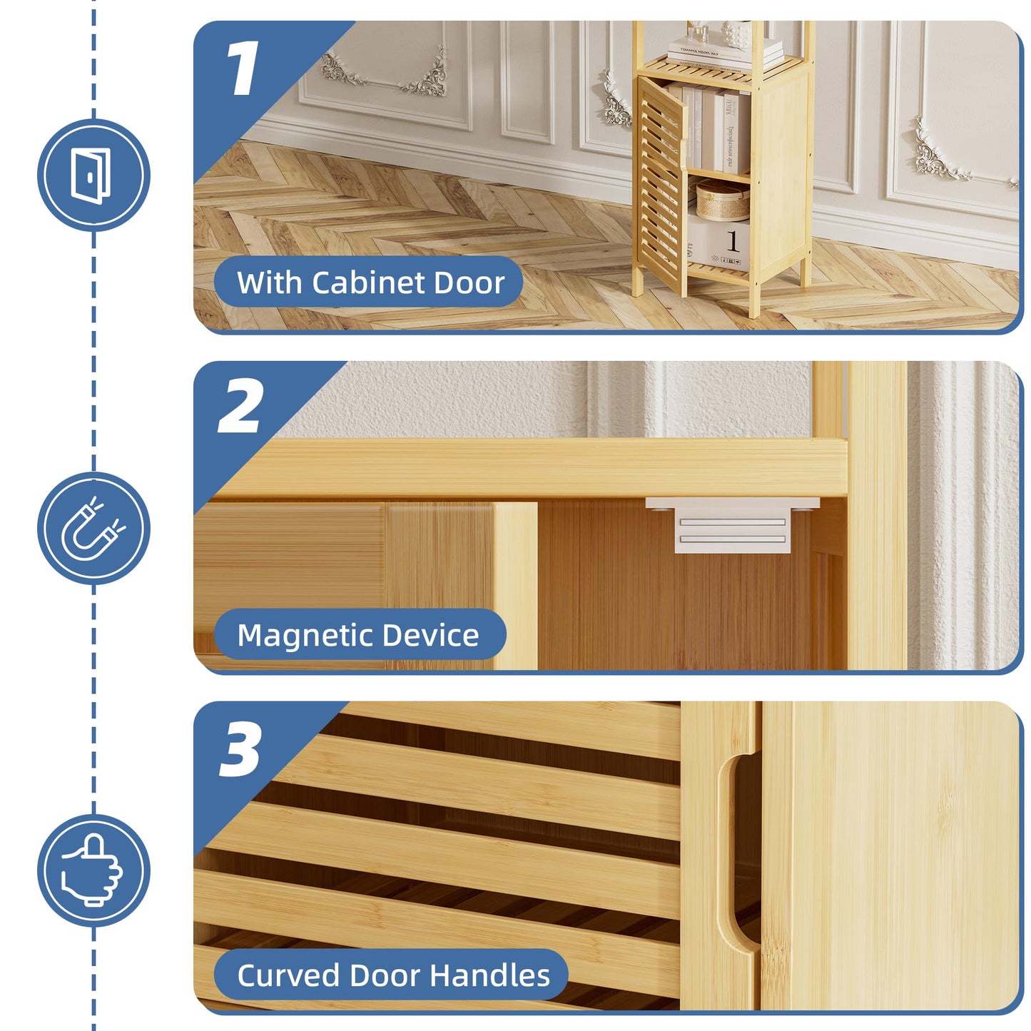 HITNET Bathroom Cabinet Freestanding, Small Bamboo Floor Cabinet, 4 Tier Single Door Sofa Side Table Storage Organizer, Space Saving Kitchen Cupboard, Natural