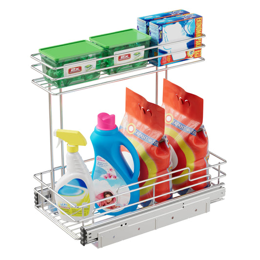 STORKING Under Sink Organizer 9" W X17 D, Pull Out Cabinet Organizer 2 Tier, Under Sink Slide Out Chrome Plated, Under Kitchen Bathroom Organizer, Pantry Cabinet Closet Organization Rack, 1 Pack