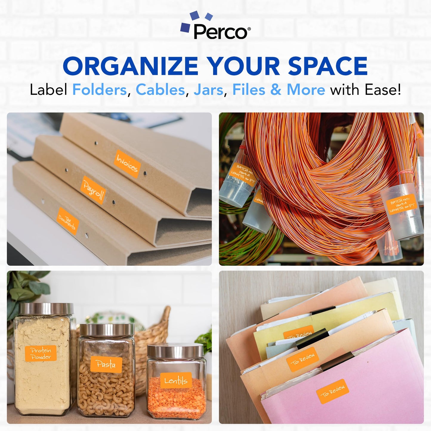 Perco Neon Orange 1x2 Inch Labels with Perforation for Easy Tear-Off — 500 Stickers Per Roll — Strong Adhesion, Priority Handling, Action Needed & Fast-Moving Inventory Labels — Made in USA