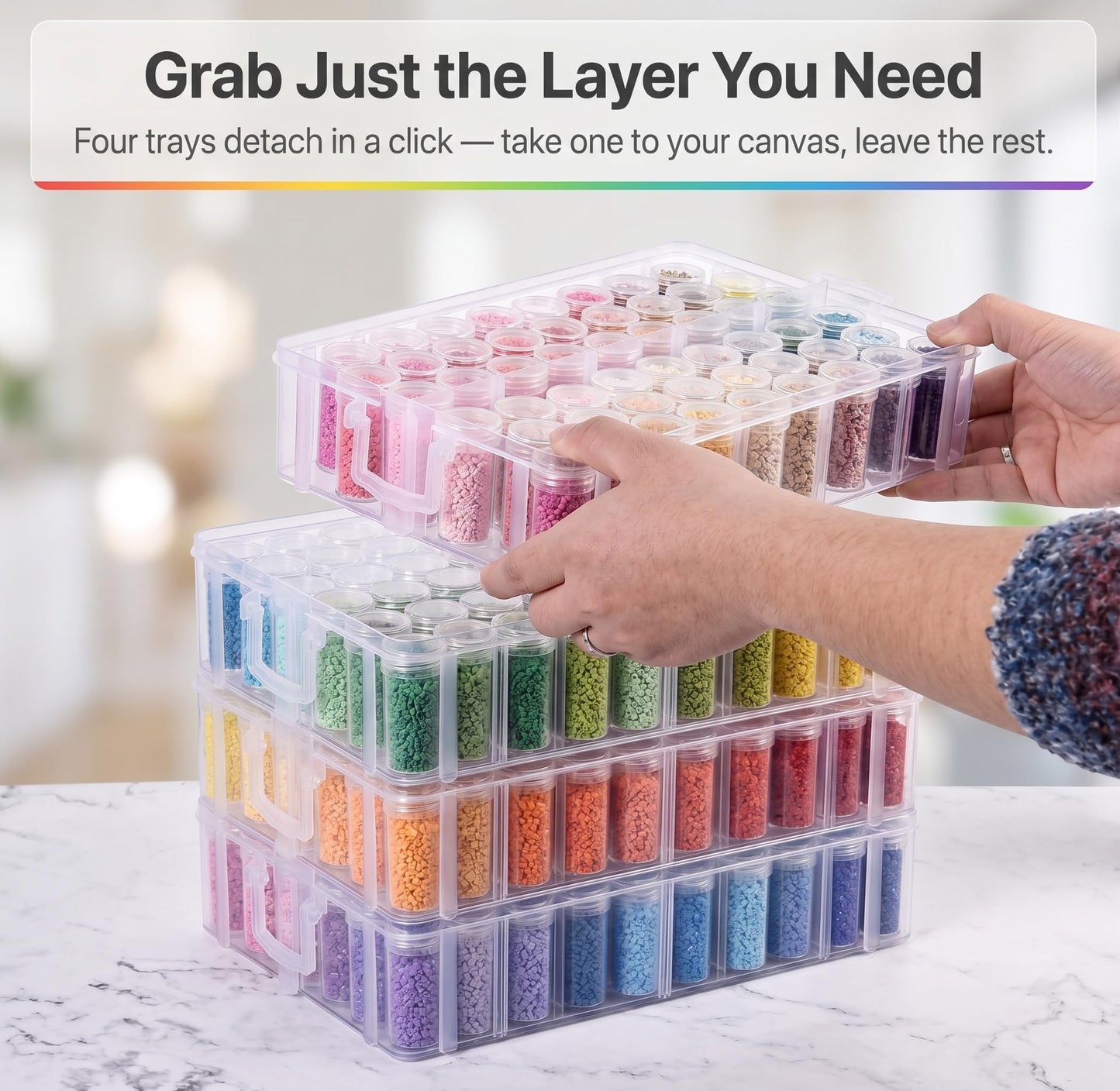 MERATIA Diamond Painting Storage Container, 4-Tier Bead Organizer Box with 200 Slots, Stackable Crafts Organizers for DIY Diamond Art Accessories Craft Jewelry Bead Storage