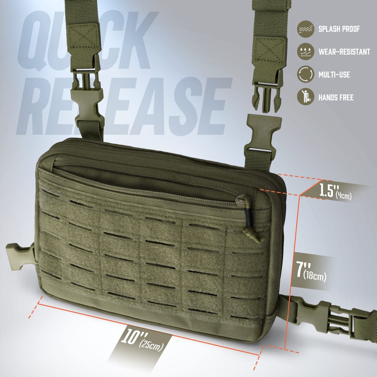 WYNEX Tactical Chest Bag for Men, Molle Chest Rig Pack with Laser Cut Design, Outdoor Chest Pack for Hunting Hiking Running