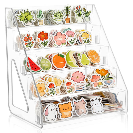Hlimior 5-Tier Sticker Display Stand for Vendors, Pocket Acrylic Display Stands & Card Stand, Portable Organizer for Trade Shows, Retail Stores, Small Business Supplier Events