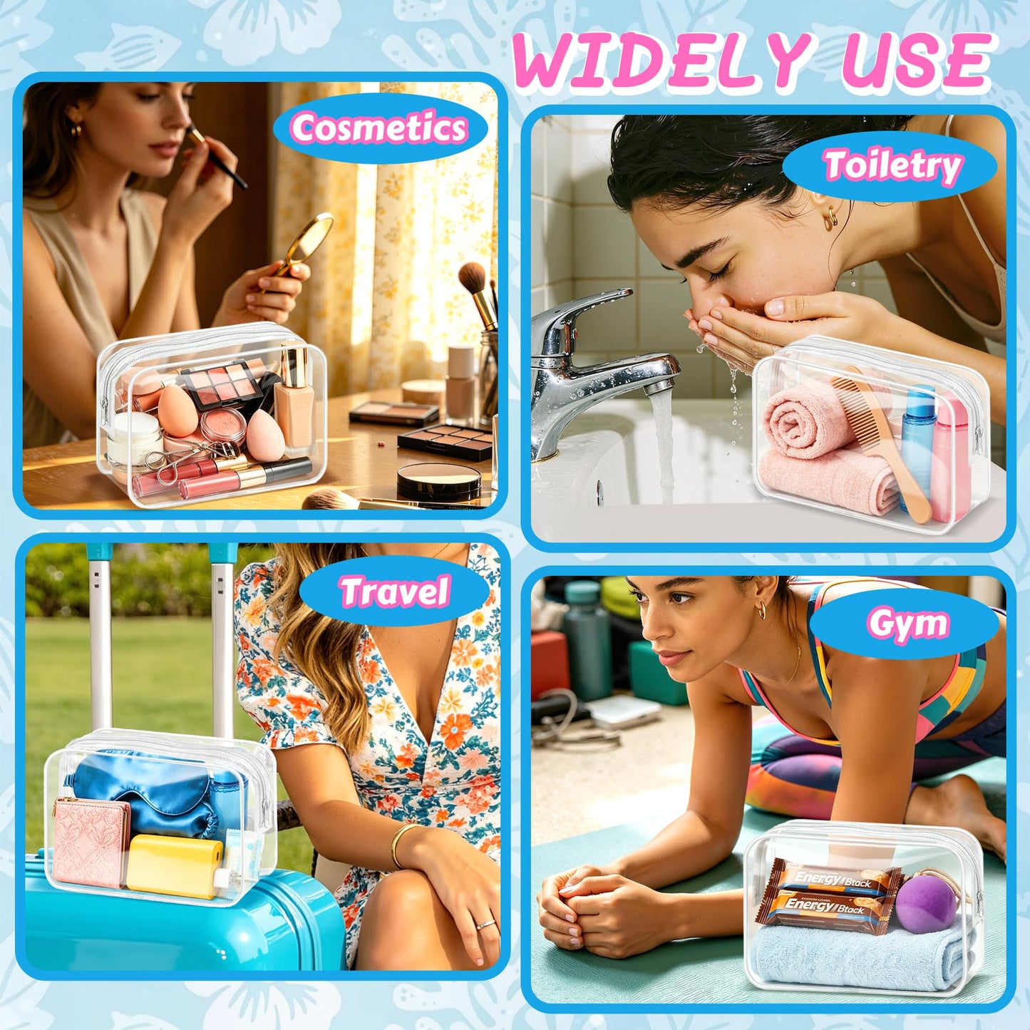 Eilyliafe 12 Pieces Clear Makeup Bags Bulk, PVC Waterproof Cosmetic Bag with Zipper, TSA Approved Toiletry Bag for Travel, Transparent Pouches Organizer Storage for Men and Women (White, Medium)