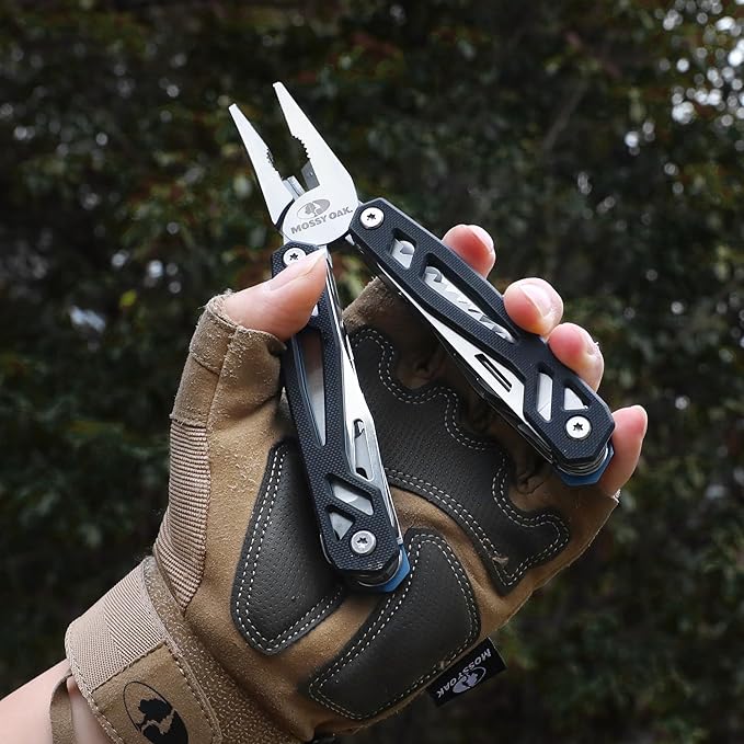 MOSSY OAK Multitool, 21-in-1 Stainless Steel Pocket Knife with G10 Handle, Screwdriver Sleeve, Self-locking Pliers with Sheath-Perfect for Outdoor, Survival, Camping, Hiking, Simple Repair