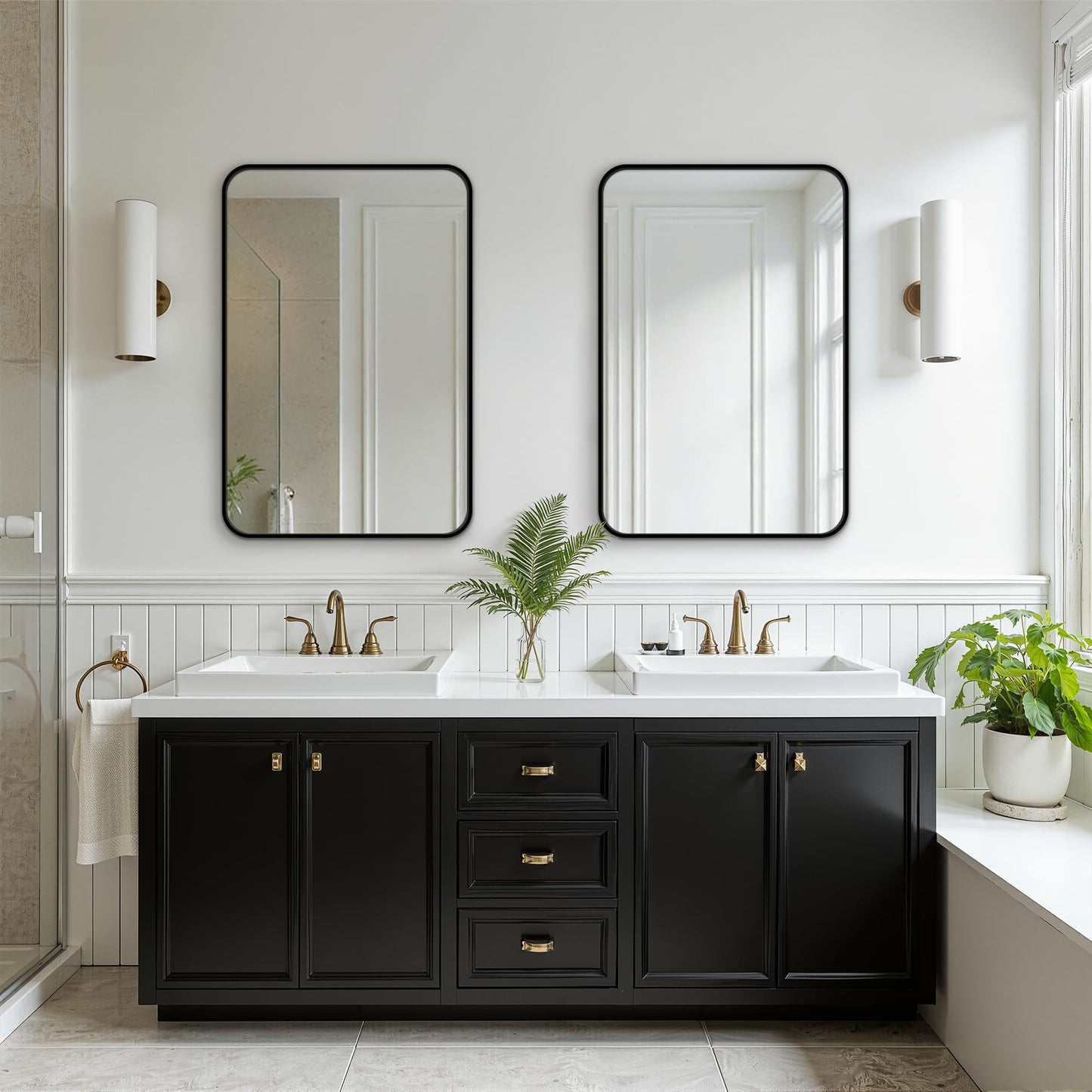 FICTOR Bathroom Mirror, 2 Pack 30"x20" Black Framed Vanity Mirror for Wall, Shatterproof &Anti-Rust Bathroom Mirrors for Over Sink, Bedroom, Living Room, Entryway, Vertical/Horizontal Mount