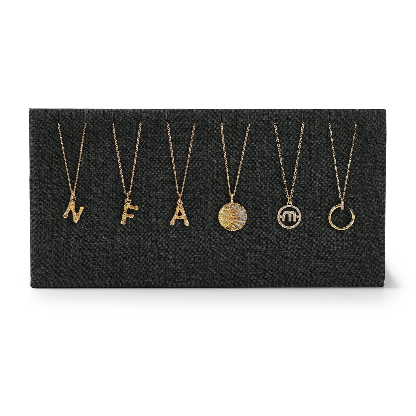 Papten PU Leather with Linen Texture Necklace Display Stand Necklace Bracelet Display Holder Stand with Hooks For Jewelry Storage Display (Black)