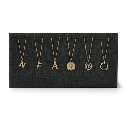 Papten PU Leather with Linen Texture Necklace Display Stand Necklace Bracelet Display Holder Stand with Hooks For Jewelry Storage Display (Black)
