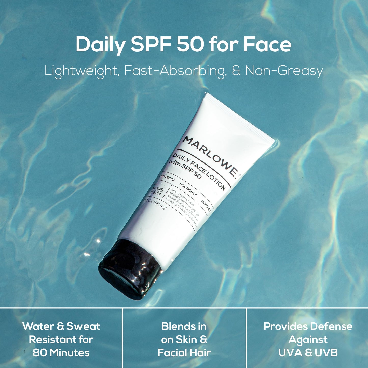 MARLOWE. Face Moisturizer with SPF 50, Daily Sunscreen Lotion, 3.4 oz, 2 Pk