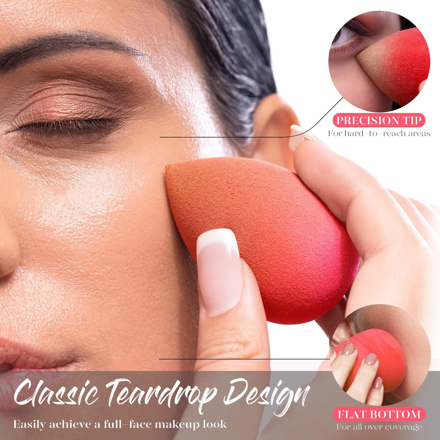 BEAKEY Makeup Sponge Set 5 Pack & Flat Duo Patented Makeup Sponge Set of 2