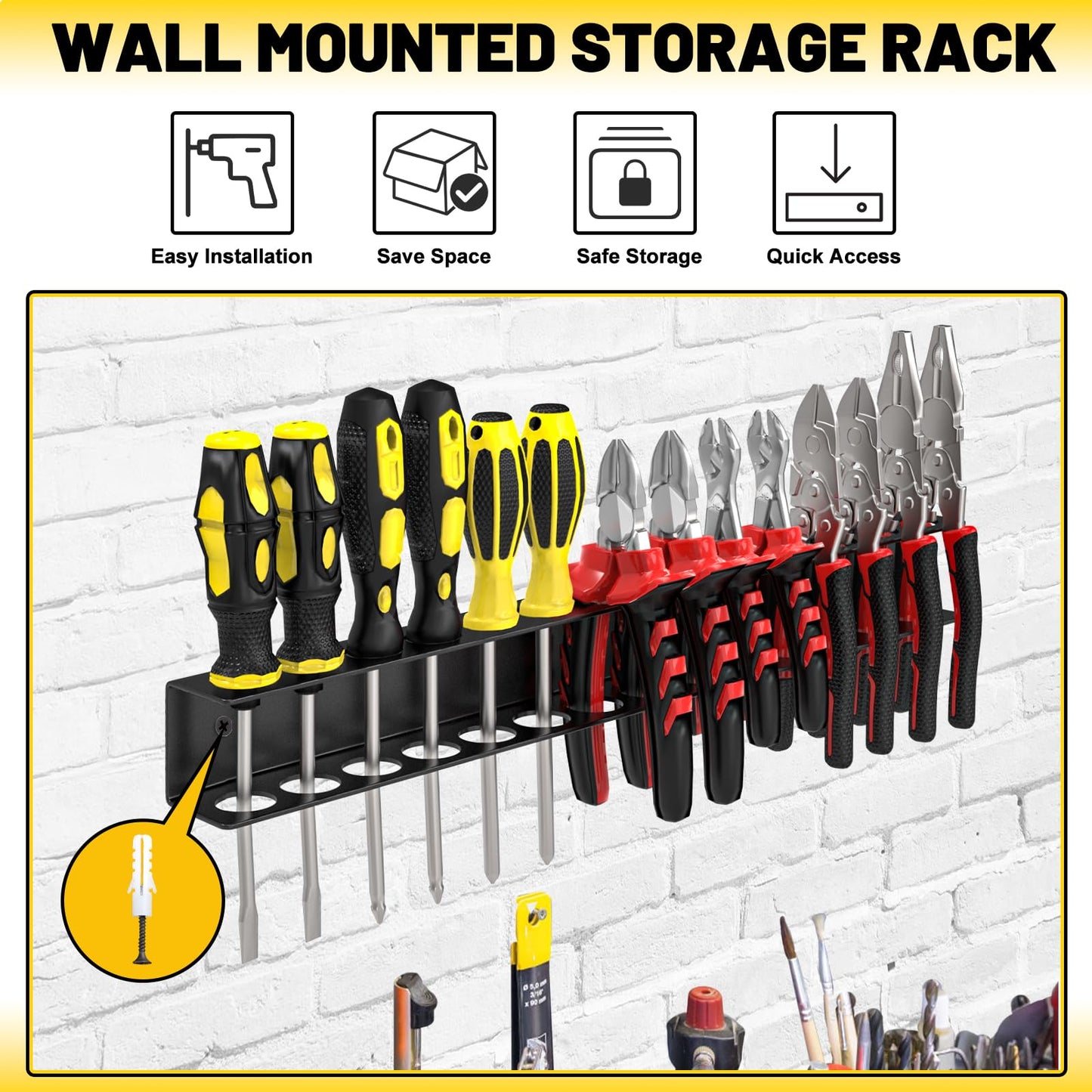 jsyonii Screwdriver Plier Organizer Wall Mount,Screwdriver Rack,Metal Plier Holder Utility Tool Holder Organizers and Storage Rack for Garage Workshop Workbench Tool Chest Cart,1 PCS