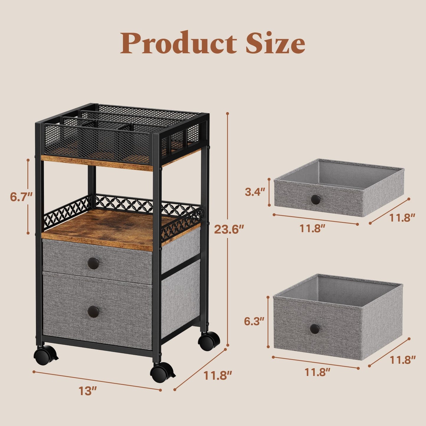 Plaviya Rolling Makeup Cart Organizer, Under Desk Skin Care Storage with 2 Drawers, Floor Vanity Organizer Bathroom Storage for Perfume Skin Care Nail Polish, Black