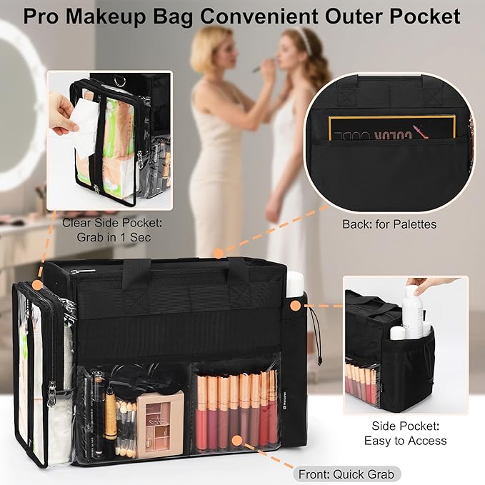 TANTO Travel Makeup Bag Extra Large Makeup Artist Set Bag Cosmetic Organizer Bag Nurse Tote Bags Hair Stylist Travelling Duffle Bag Pro Cosmetic Case with Adjustable Dividers for Makeup Beauty Lover