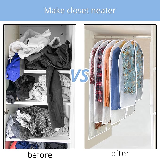 Clear Garment Bag Suit Bags for Closet Storage, Vinyl Garment Bags for Hanging Clothes, Short Hanging Bags Coat Covers for Closet with Zipper - 24'' X 32''/6 Pack
