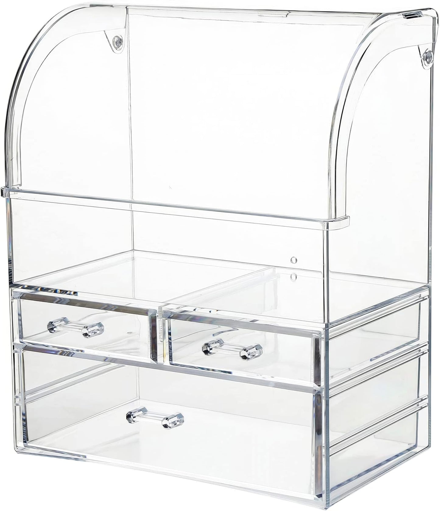 UShioart Clear Large Acrylic Makeup Organizer With Lid Cosmetic Storage Drawers Portable Makeup Organizers Dustproof And Waterproof Box For Women
