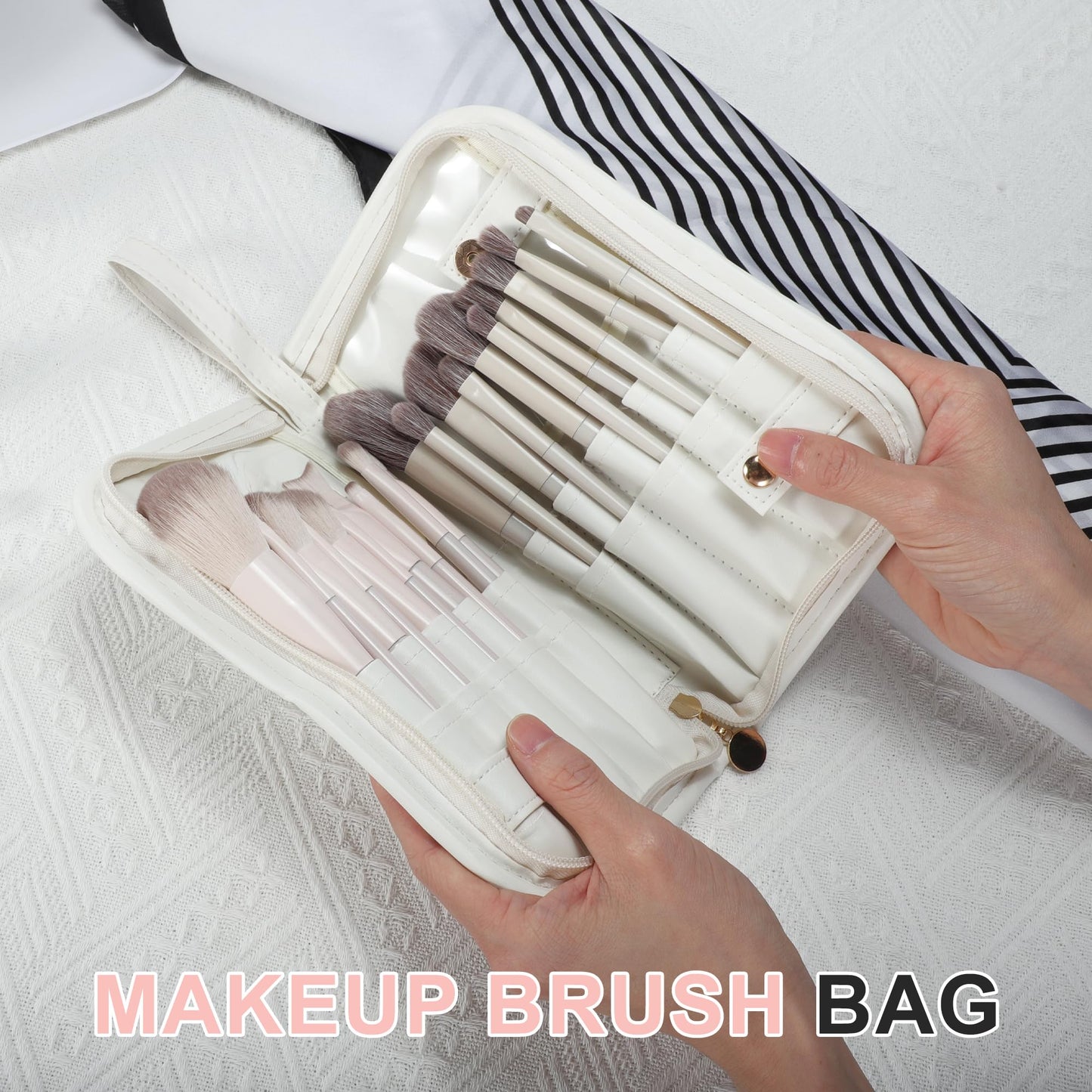 CAPASTEC Makeup Brush Bag, Waterproof Stand-Up Makeup Brush Organizer, Travel-Friendly Design, White