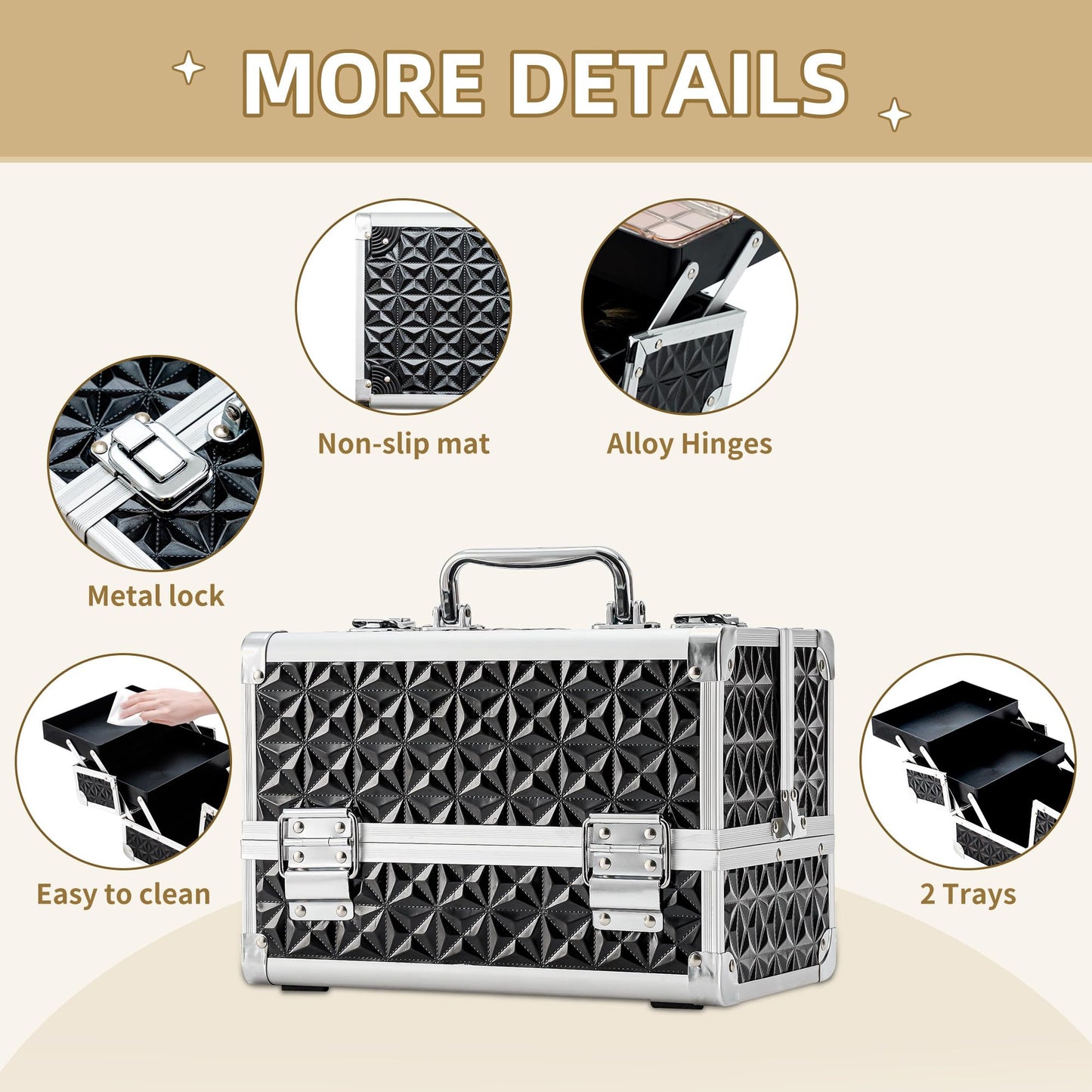 Leeora&Leekoo Makeup Case,Portable Makeup Box Organizer (Black)