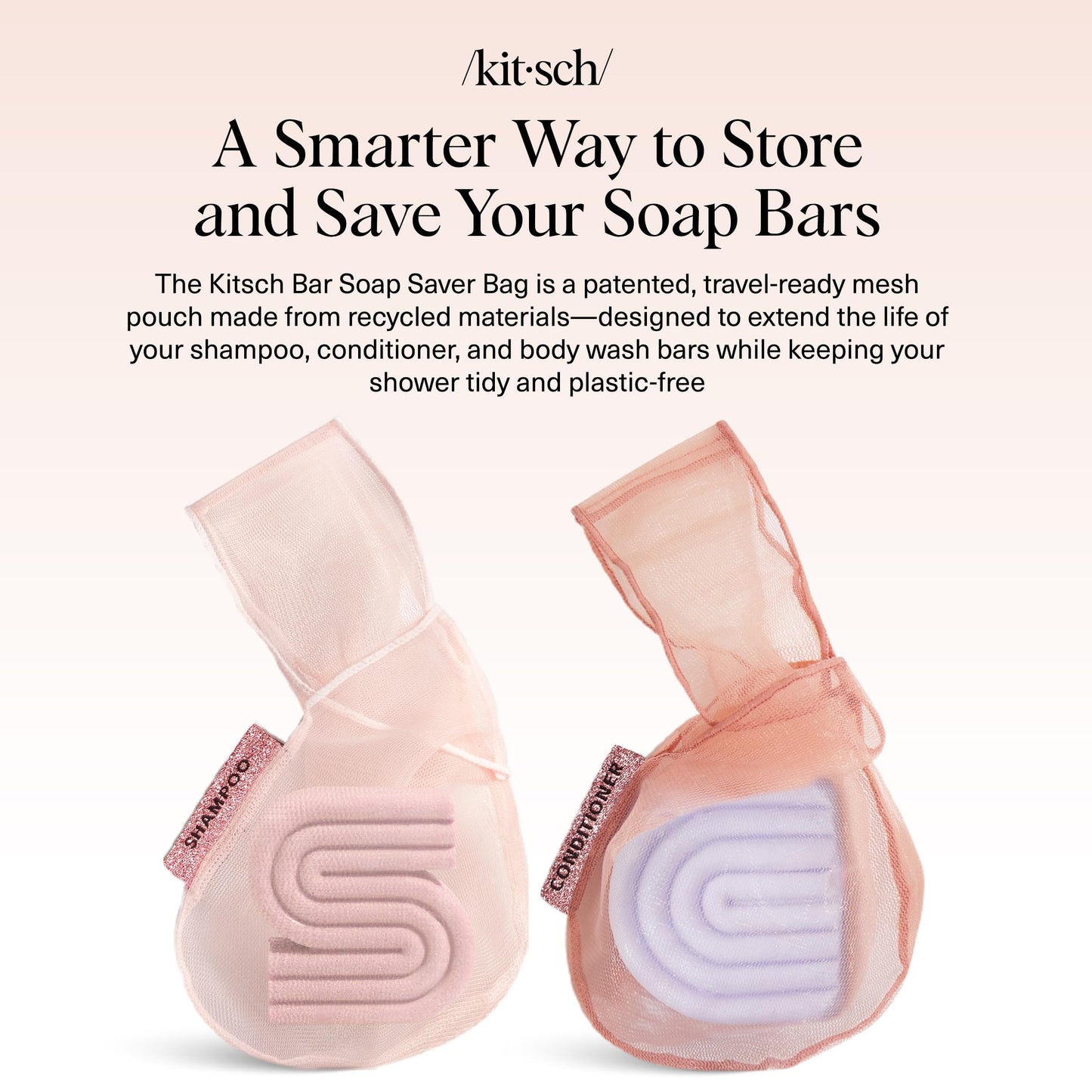 Kitsch Bar Soap Saver Pouch – Patented Mesh Soap Bag for Shampoo and Conditioner Bars - Extends Use & Prevents Soggy Mess - Recycled Beauty Bar Bag, Eco-Friendly - 2pc Set, Blush & Terracotta