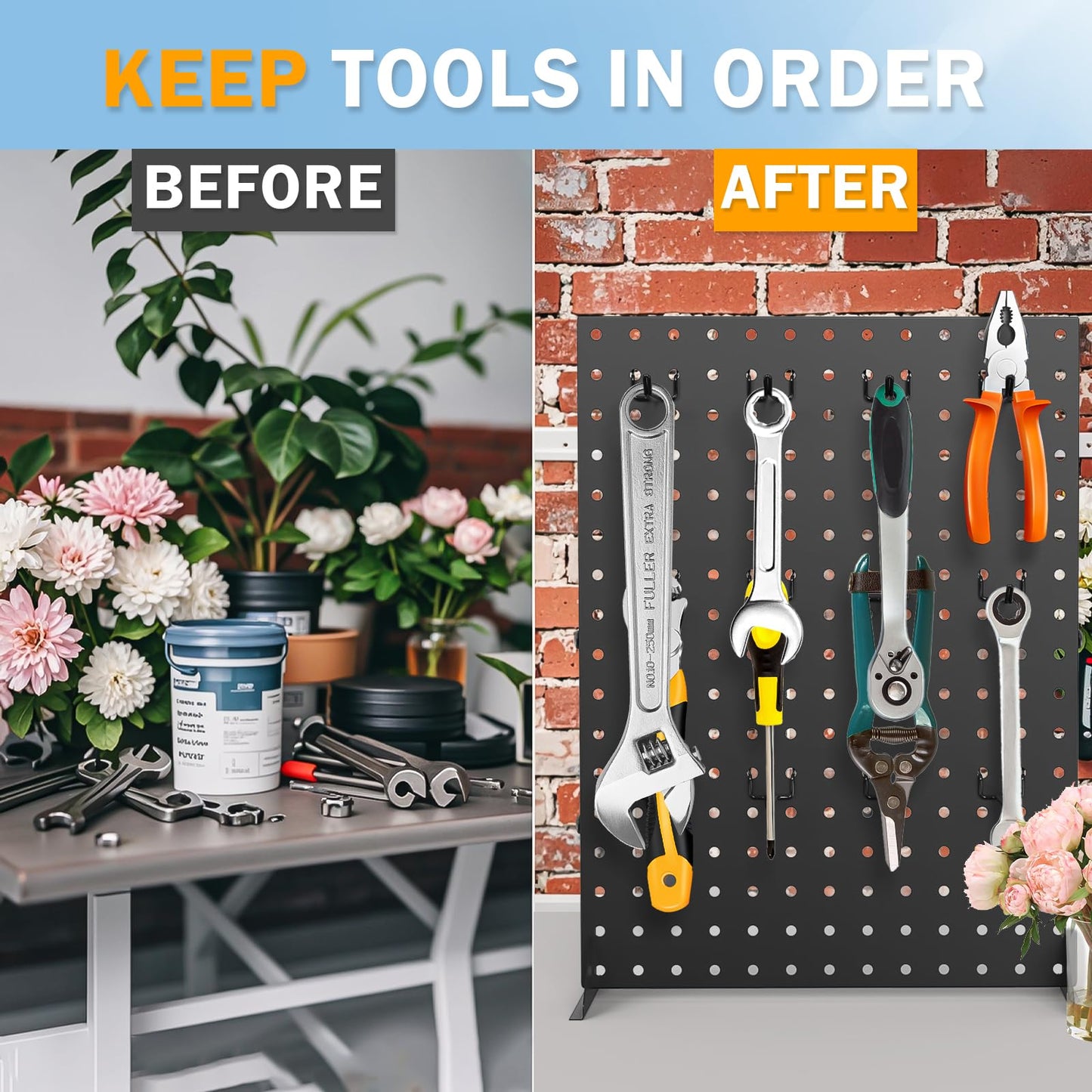 Feeloco Peg Board Display Stand for Vendors, 2Pcs Black Pegboard Display Stand with 24 Hooks, Free Standing Pegboard Display, Tabletop Hanging Display Stand for Craft Shows, Keychain, Jewelry(16*12 inch)