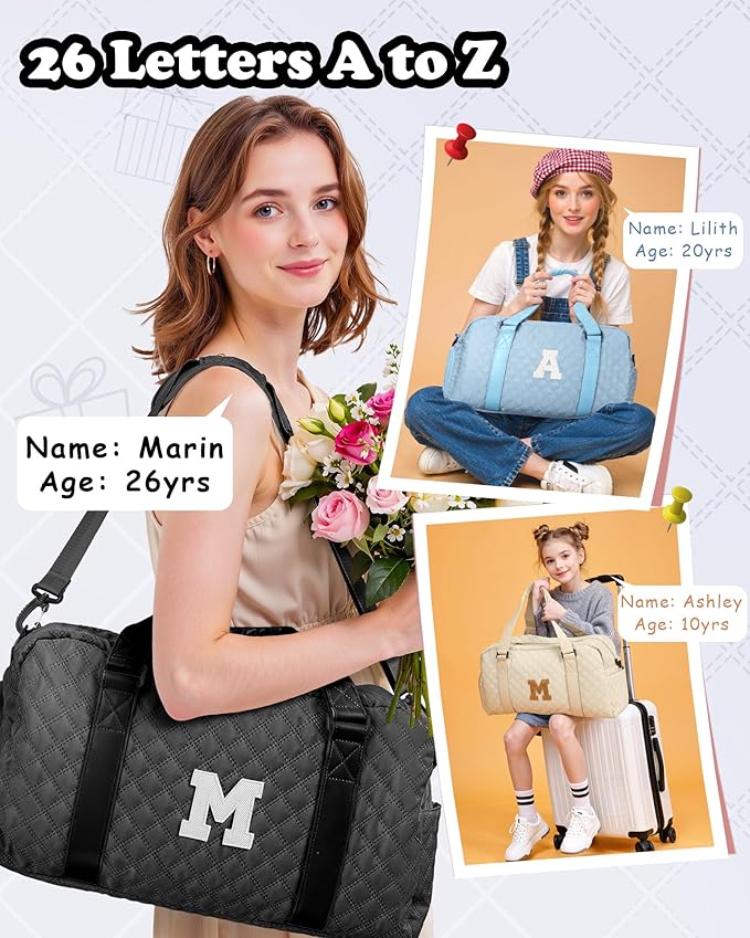 Teen Girl Gifts Trendy Stuff, Personalized Gifts, Initial Travel Duffel Bag or Teens, Monogram Overnight Bag, Trendy Stuff Gifts for Girls Friend Birthday Teacher Gift