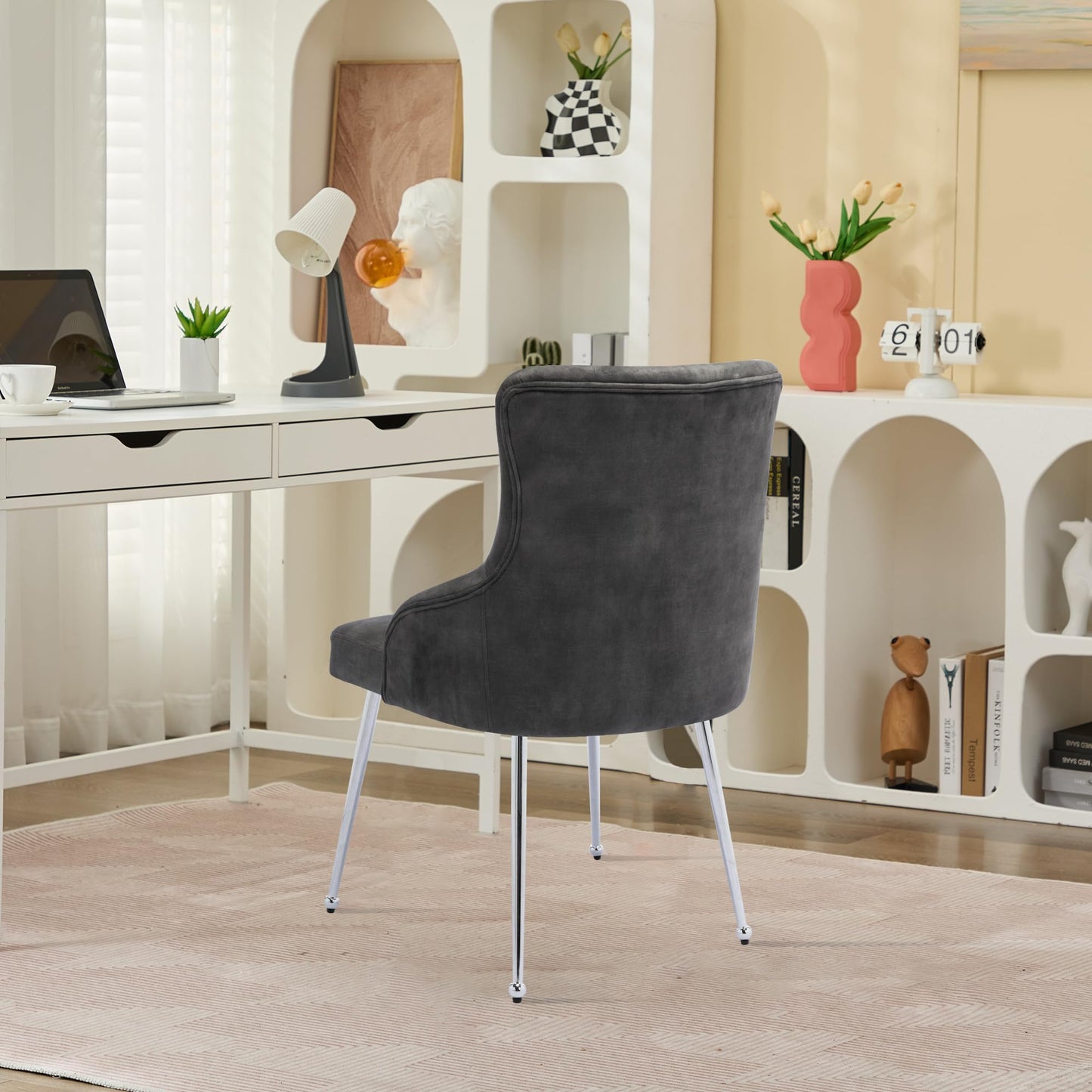UDAX Velvet Vanity Chairs with Back, Upholstered Makeup Chair No Wheels with Metal Legs & Lumbar Pillow for Living Room/Makeup Room/Bedroom/Home Office/Kitchen