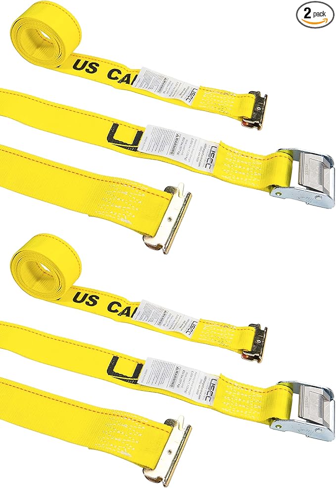 US Cargo Control E-Track Cam Buckle Straps (2-Pack), 2 Inch x 12 Foot E Track Straps with Cam Buckle and Spring E-Fittings, 2,500 LBS Break Strength, Easy-to-Use Tiedowns in Vans and Trailers