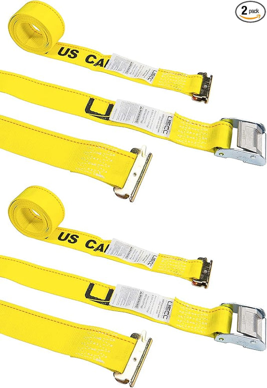 US Cargo Control E-Track Cam Buckle Straps (2-Pack), 2 Inch x 12 Foot E Track Straps with Cam Buckle and Spring E-Fittings, 2,500 LBS Break Strength, Easy-to-Use Tiedowns in Vans and Trailers