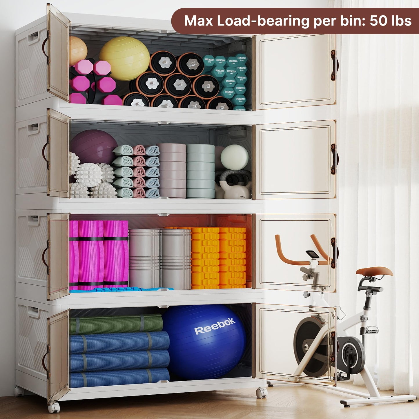 VNVTO 1136QT Extra Large Stackable Storage Bins with Lids & Wheels & Door, 284Gal Foldable Collapsible Closet Organizers, Plastic containers drawers for bedroom Dorm