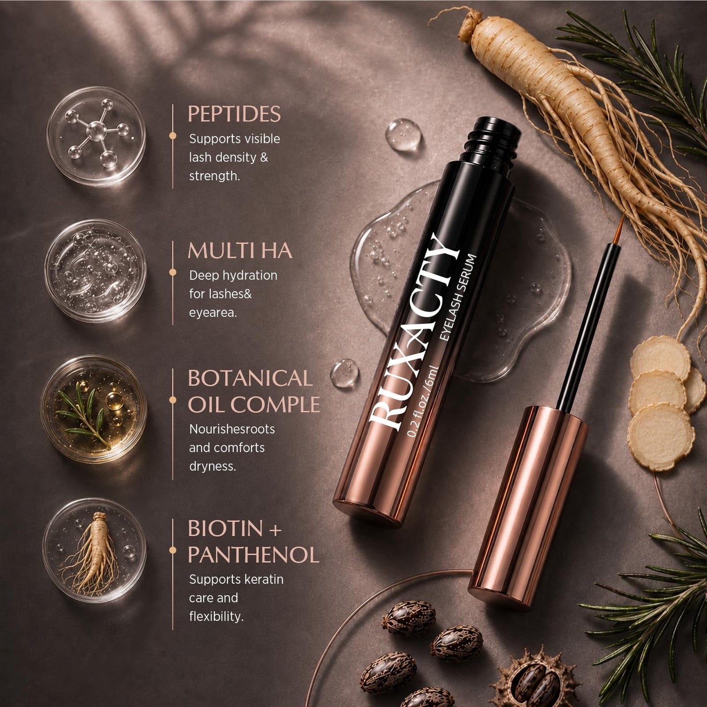 Lash Serum for Eyelash Growth: Peptide And Biotin Nourishing Enhancing Formula For Sensitive Lashes And Brows - Gentle Premium Vegan Cruelty-Free For Longer Thicker Looking Lashes