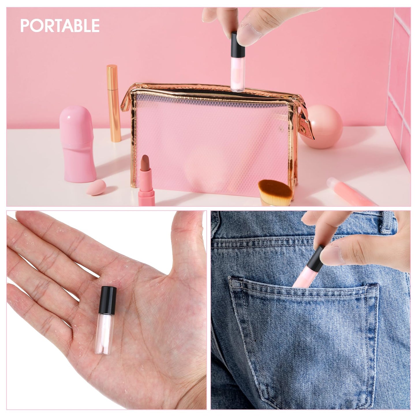 WLLHYF 100 Pcs Mini Lip Gloss Tubes, Refillable Lip Balm Bottle Transparent Empty Containers Travel Personal Cosmetic Inserts Cosmetic Tools Mini Lipstick Containers for Women DIY Makeup