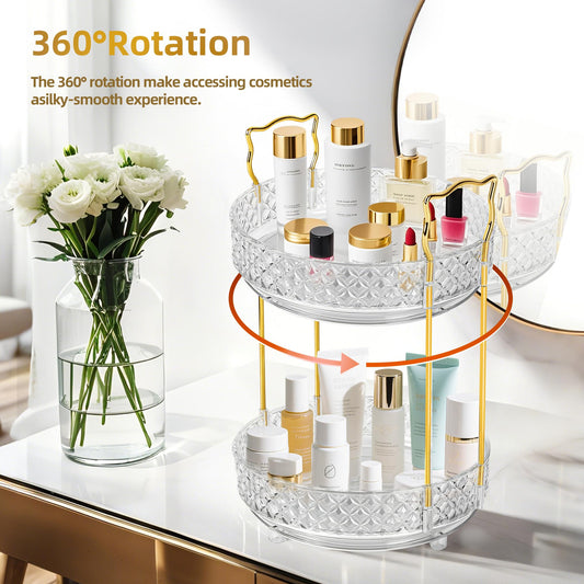 LAREKUN 360 Rotating Makeup Organizer for Vanity, Adjustable Perfume Organizer for Dresser, Multi-Function Spinning Cosmetics Skincare Storage for Bedroom, Dresser, Countertop, Clear