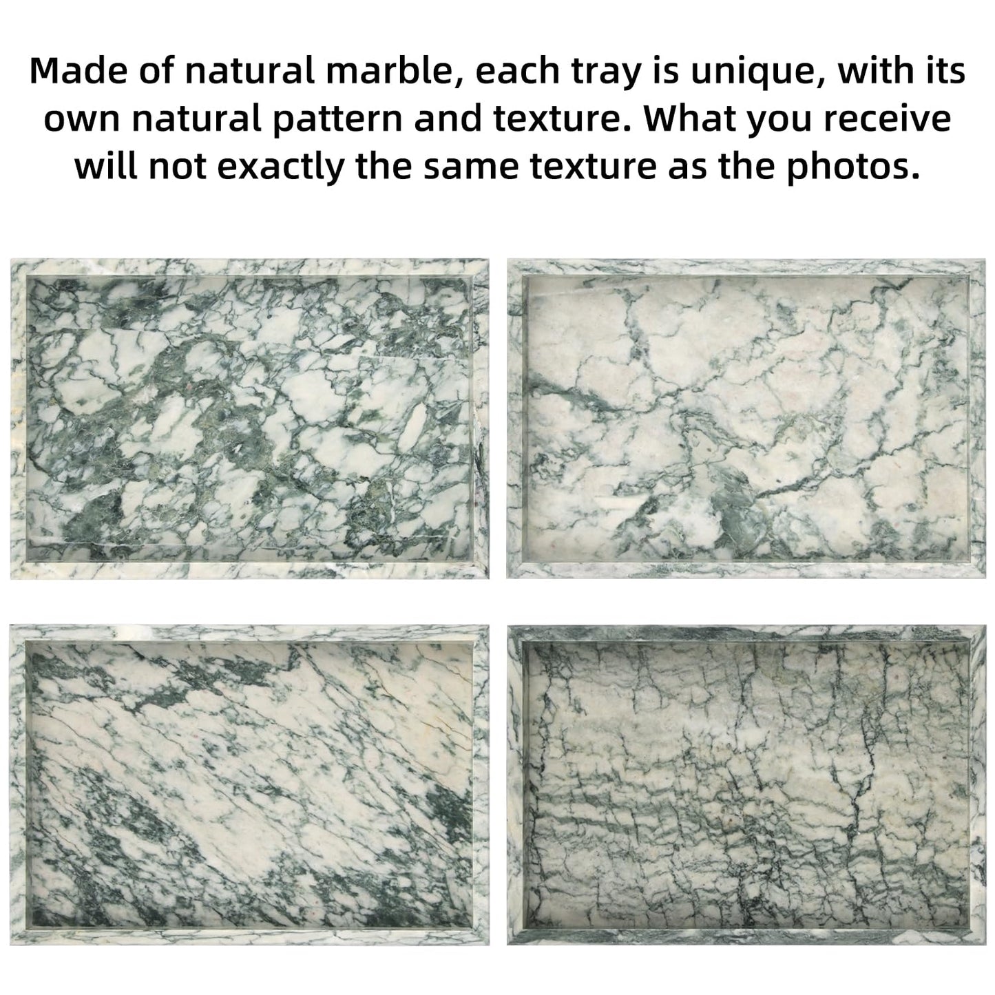 Marble Bathroom Vanity Tray, Natural Luxury Vanity Home Kitchen Bathroom Table Tray, Stone Decorative Countertop Dresser Trays for Key Coffee Perfume Jewelry Makeup (Green Texture, 12"x 8" x1.2")
