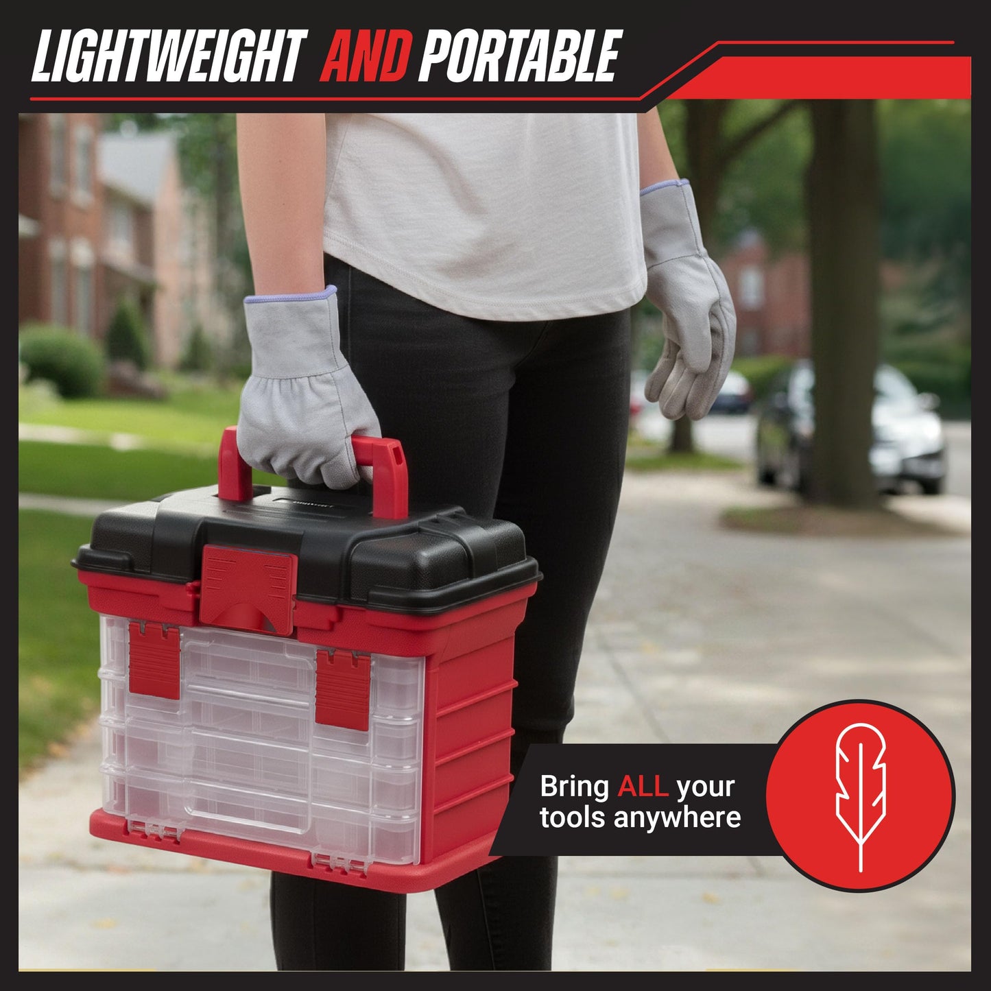 Portable Tool Box - Small Parts Organizer with Drawers and Customizable Compartments for Hardware, Fishing Tackle, Beads, or Crafts by Stalwart (Red)