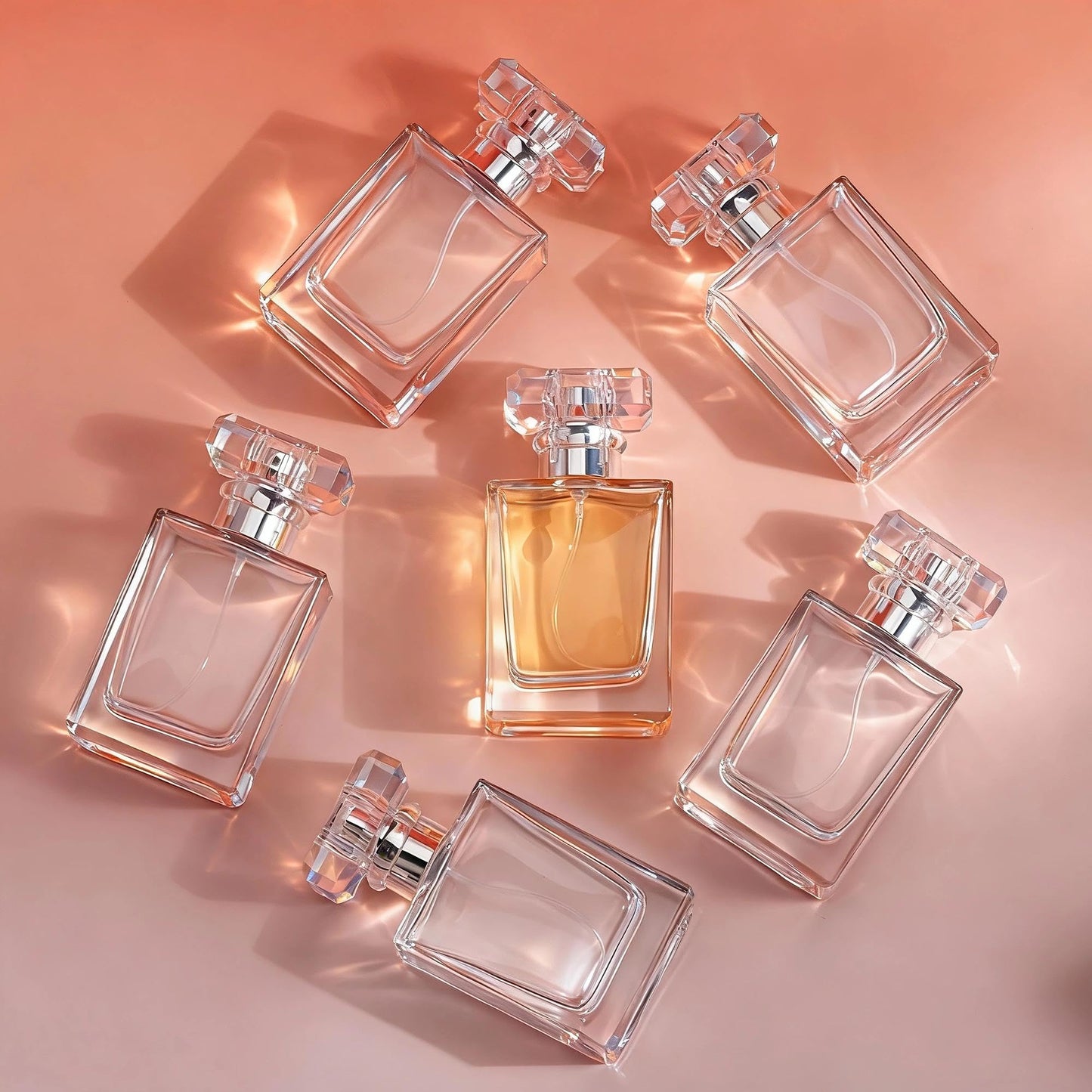 YU FENG Glass Perfume Spray Bottle Set, Refillable Fine Mist Atomizer for Fragrance, Daily Use & Organization – Square Glass, Silver Cap, 50ML, 6 Pack