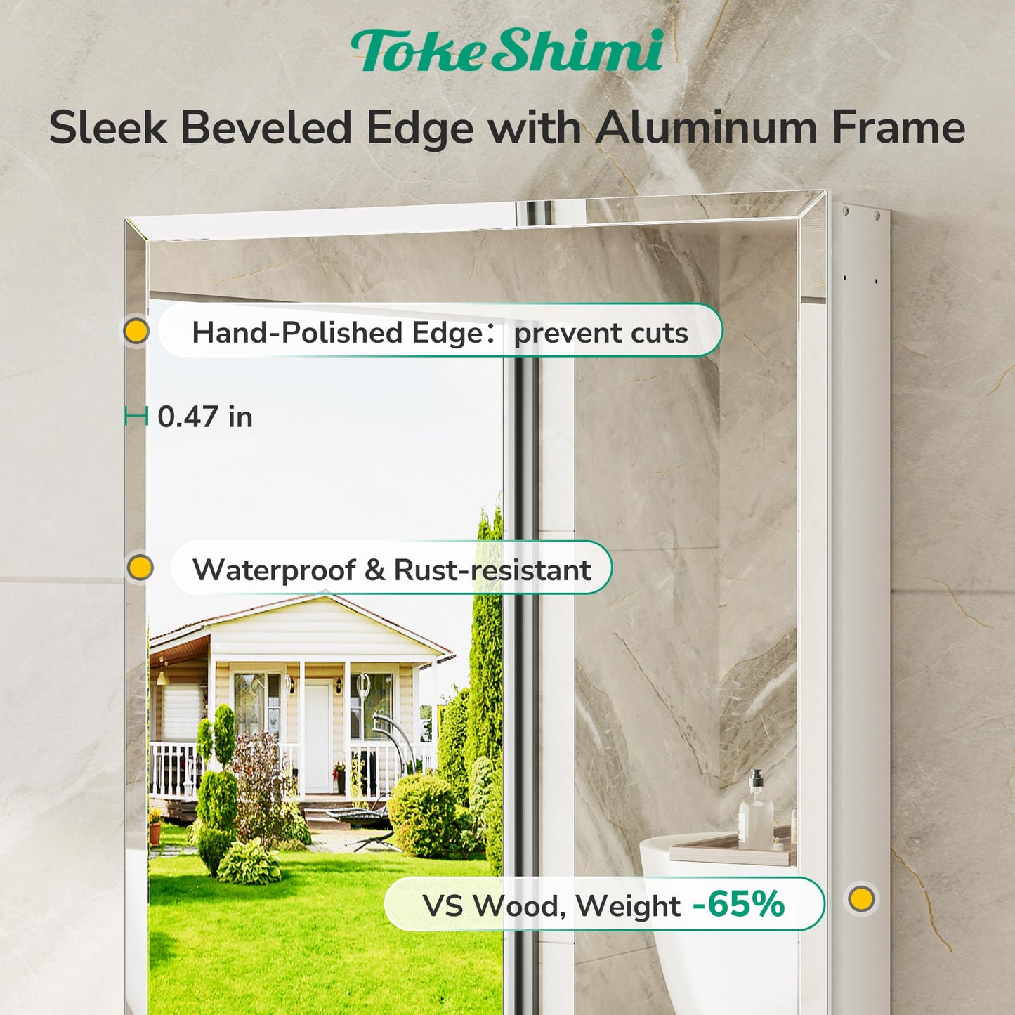 TokeShimi 16 x 20 Mirrored Medicine Cabinet, Tempered Beveled Mirror, White Medicine Cabinet with Mirror, Assembly Required, Stepless Adjustable Shelves, Recessed/Wall Mount
