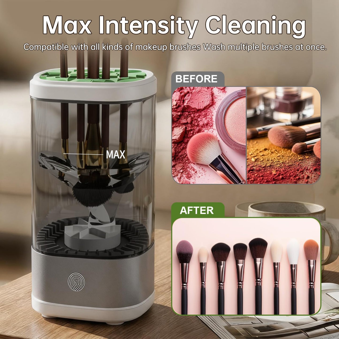Kuyqd Electric Makeup Brush Cleaner Machine, Automatic Makeup Brush Cleaning With Dryer-Holder for All Brush Types,Sponges-Grey