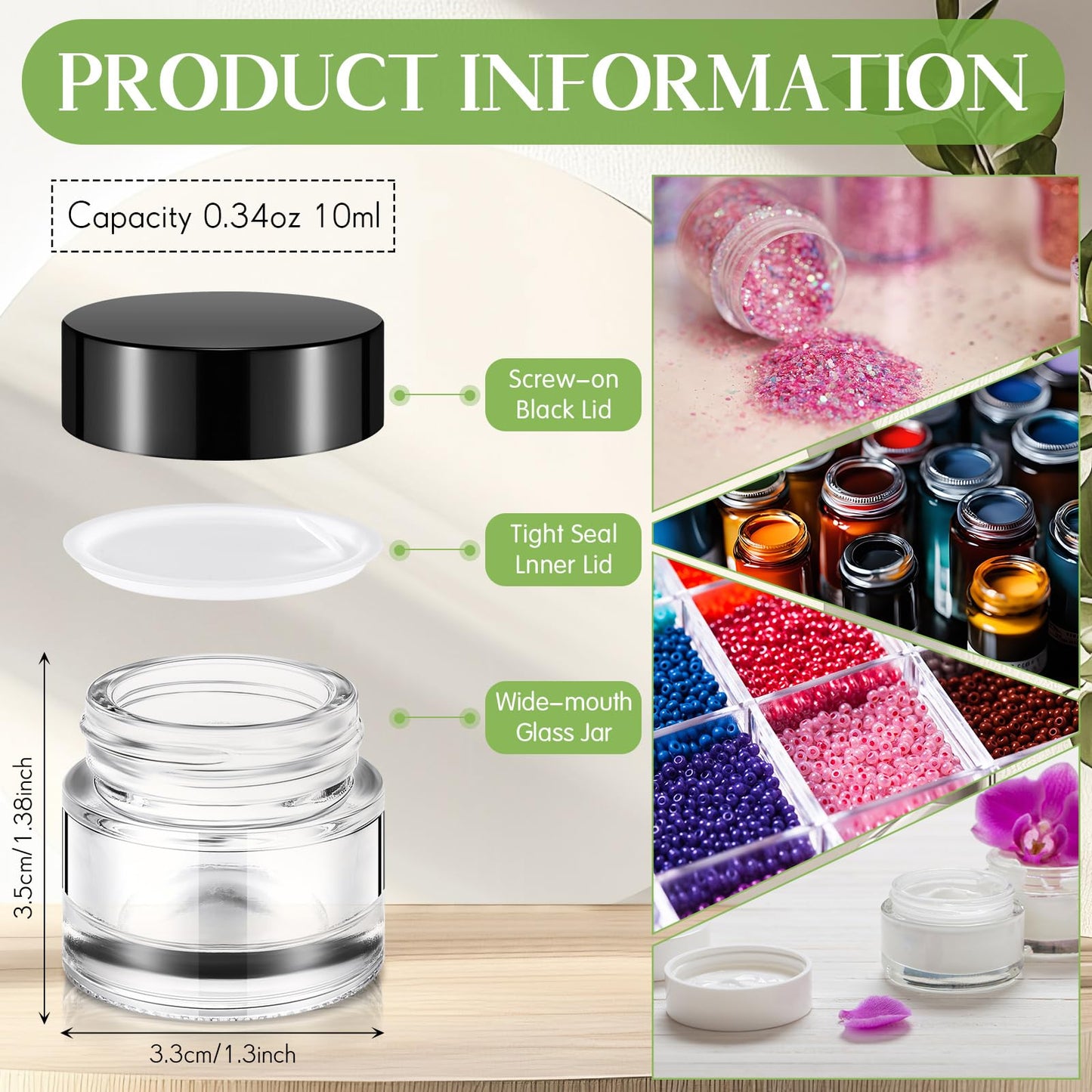 Norme 140 Pack 10 ml Glass Cosmetic Jars with Lids, Bulk Empty Refillable Sample Jars for Lip Balm, Cream, Lotion, Travel Jar for Creams, Inner Liner, Wide Mouth(Clear,Plastic)