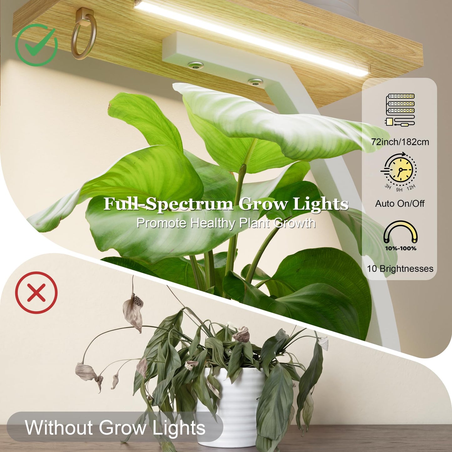 BACEKOLL Plant Stand Indoor with Grow Light - 2 Pack Tall Indoor Plant Shelf, 62" Corner Plant Holder, 8 Tiered Large S-Shape Flower Multiple Display Shelf for Home, White