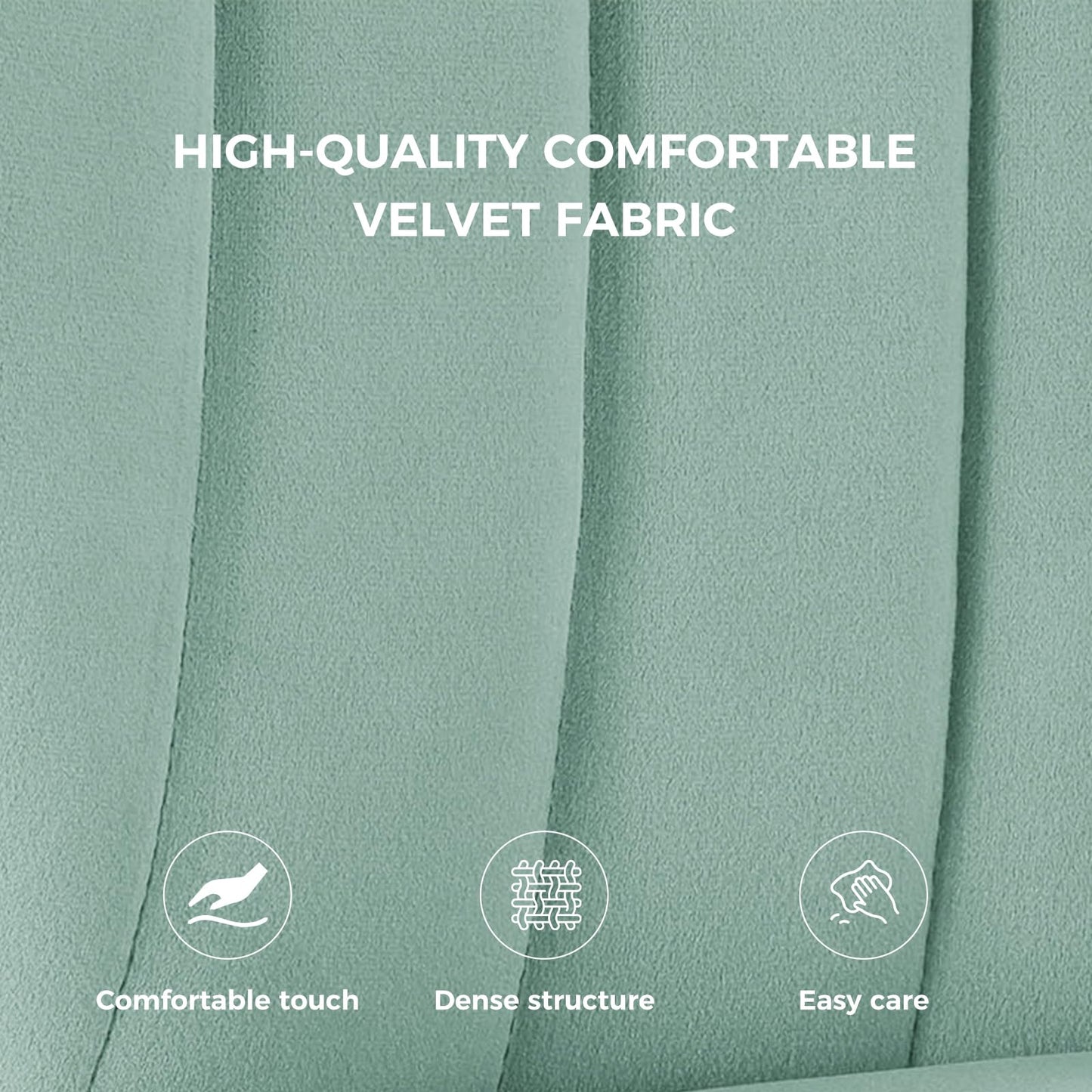 HULALA HOME Velvet Dining Chairs, Modern Small Armless Accent Chair with Gold Metal Legs, Living Room Upholstered Cute Side Chair, Elegant Tufted Back Vanity Chair for Bedroom/Beauty Room-SAGE