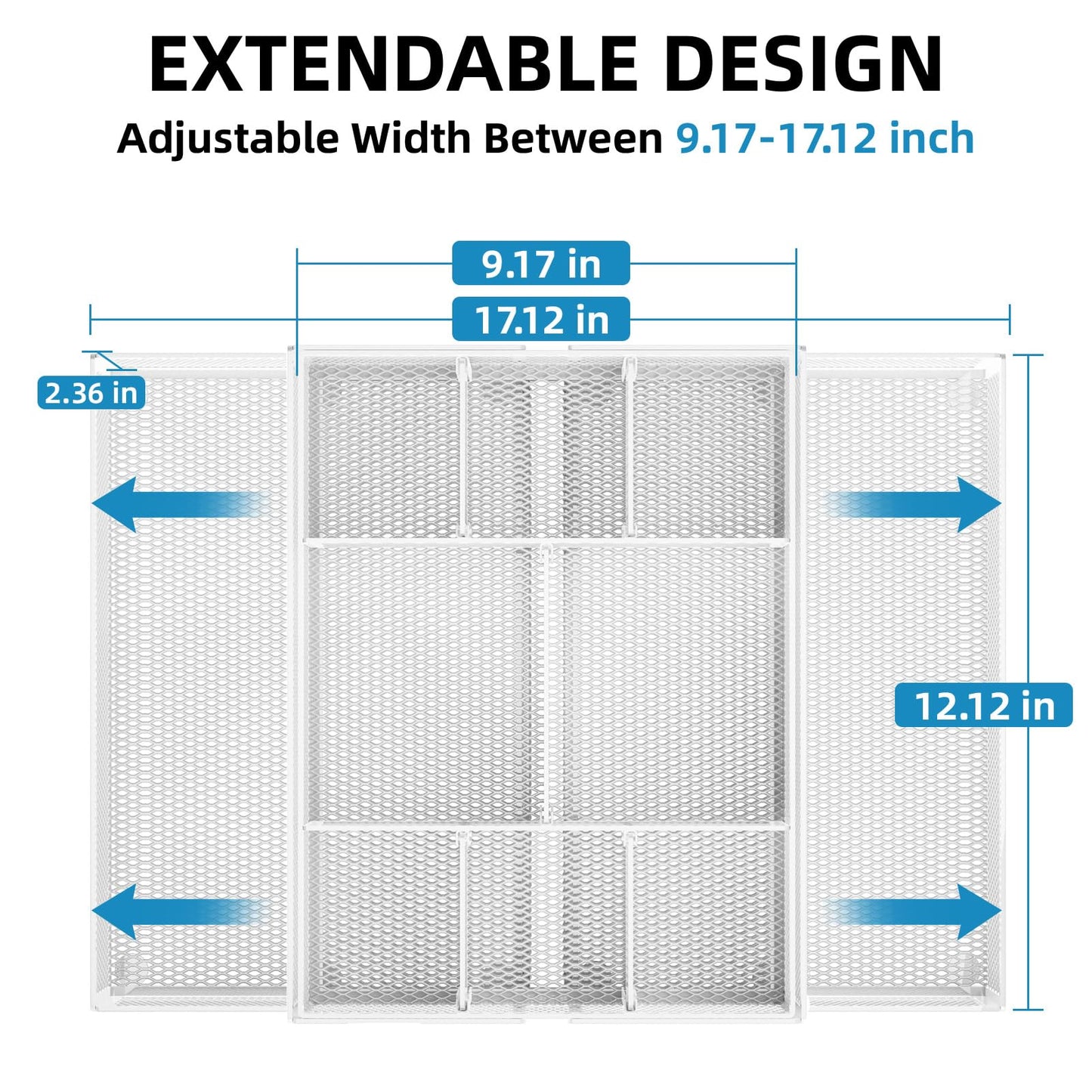 Marbrasse Expandable Desk Drawer Organizer, Mesh Drawer Organizer Tray with 10 Adjustable Compartments, Desk Organizers and Accessories for Office Supplies, Makeup & Vanity (Expandable White-2 pack)
