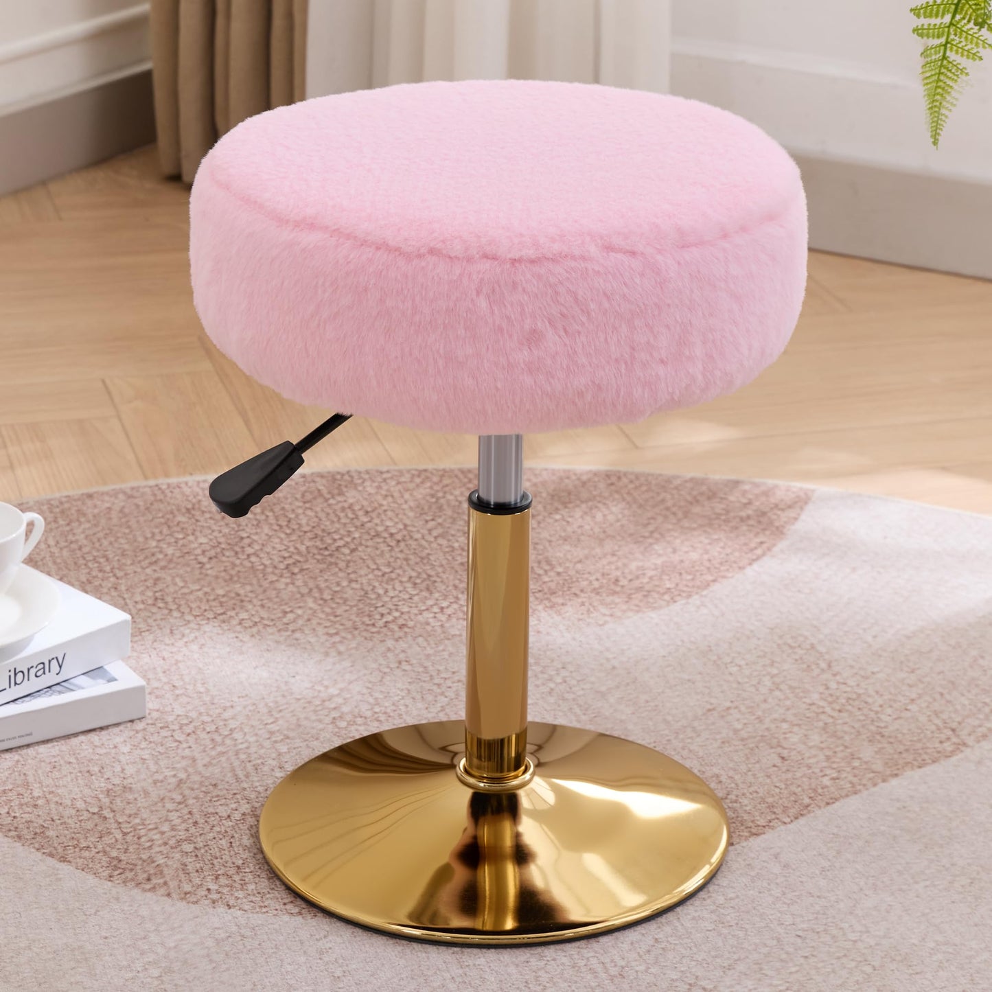 Xenothos Vanity Chair Adjustable Vanity Stool for Vanity Swivel Vanity Stool Chair Ottoman Gold Base Light Pink