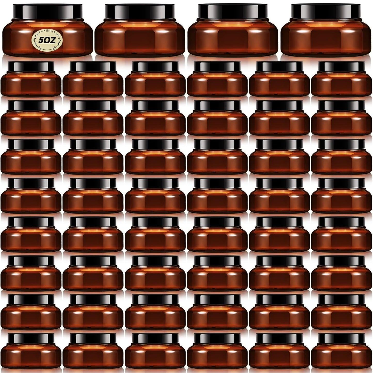 Tessco for you 48 Pack Plastic Jars with Lids Labels Multiuse Slime Containers Empty Body Scrub Jars Round Refillable Cosmetic Body Butter Container for Makeup (5 oz,Brown)