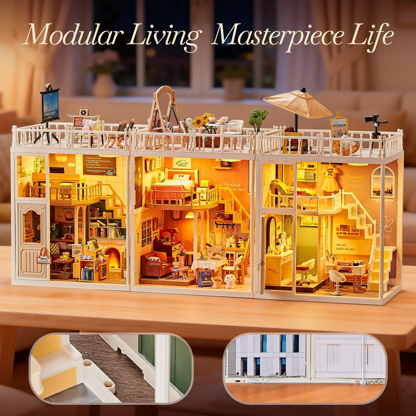 DIY Miniature House Kit Beauty Salon – 203 Piece Tiny House Dollhouse Mini Room with LED Light, Nail Art Studio & Makeup Room, Cozy Creative Craft Gift for Kids 8+ & Teens