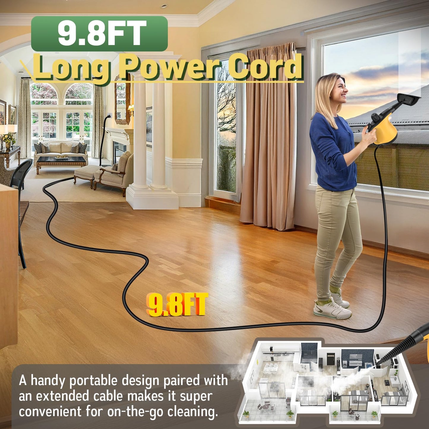 Pressurized Handheld Steam Cleaner for Home Deep Cleaning, Multi-Purpose Portable Steamer for Cleaning with 11 PCS Accessories for Dirt, Grease, Window, Car, Furniture, Bathroom, Couch, Tile and Grout