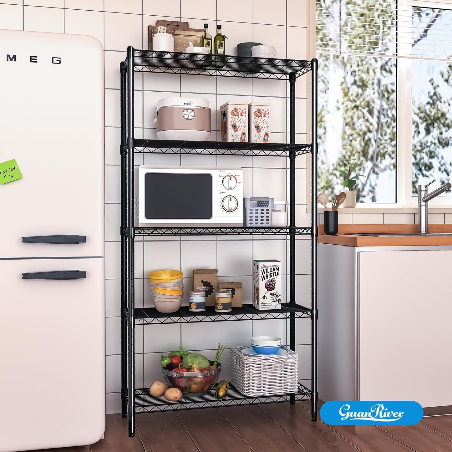 Guan River 5-Shelf Adjustable Metal Shelf Wire Shelving Unit Storage Rack Display Shelf for Office,Kitchen,Bedroom,Bathroom,Laundry,Pantry Basement,Garage(Black,36" L x 14" W x 72" H)