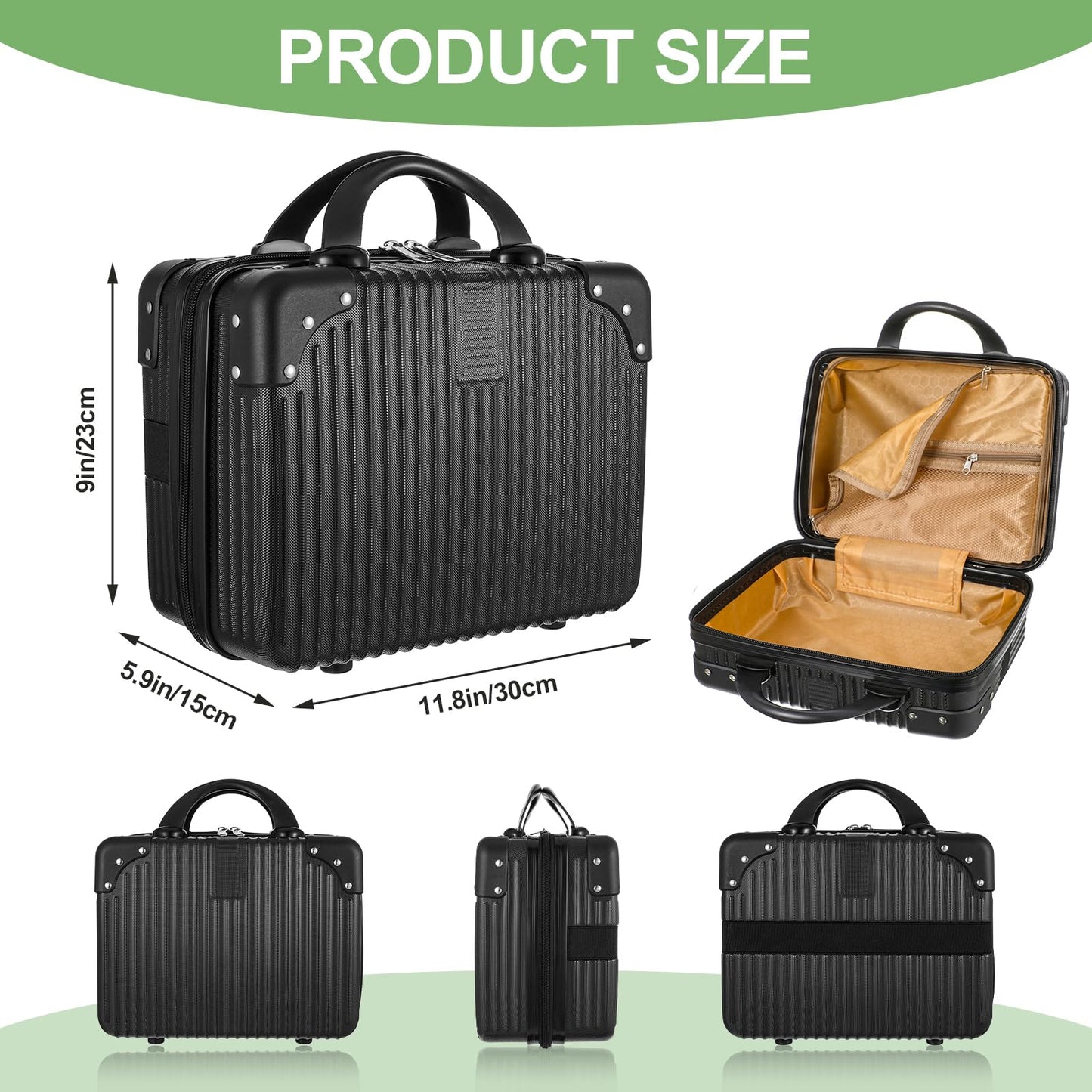 wutfuooo 14 Inch Hard Shell Makeup Case, Portable Mini Makeup Suitcase for Hand Luggage with Elastic Band, Pressure-proof Makeup Carrying Case, Lightweight Small Hard Shell Cosmetic Travel Case