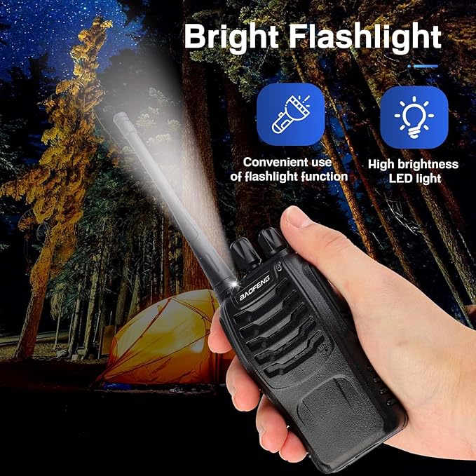 Baofeng Walkie Talkies 888S Rechargeable Long Range with Earpieces for Adults, 16 Channel Professional Radio Handheld Two Way Radios Li-ion Battery and Charger Included (4pack with 4earpiece)