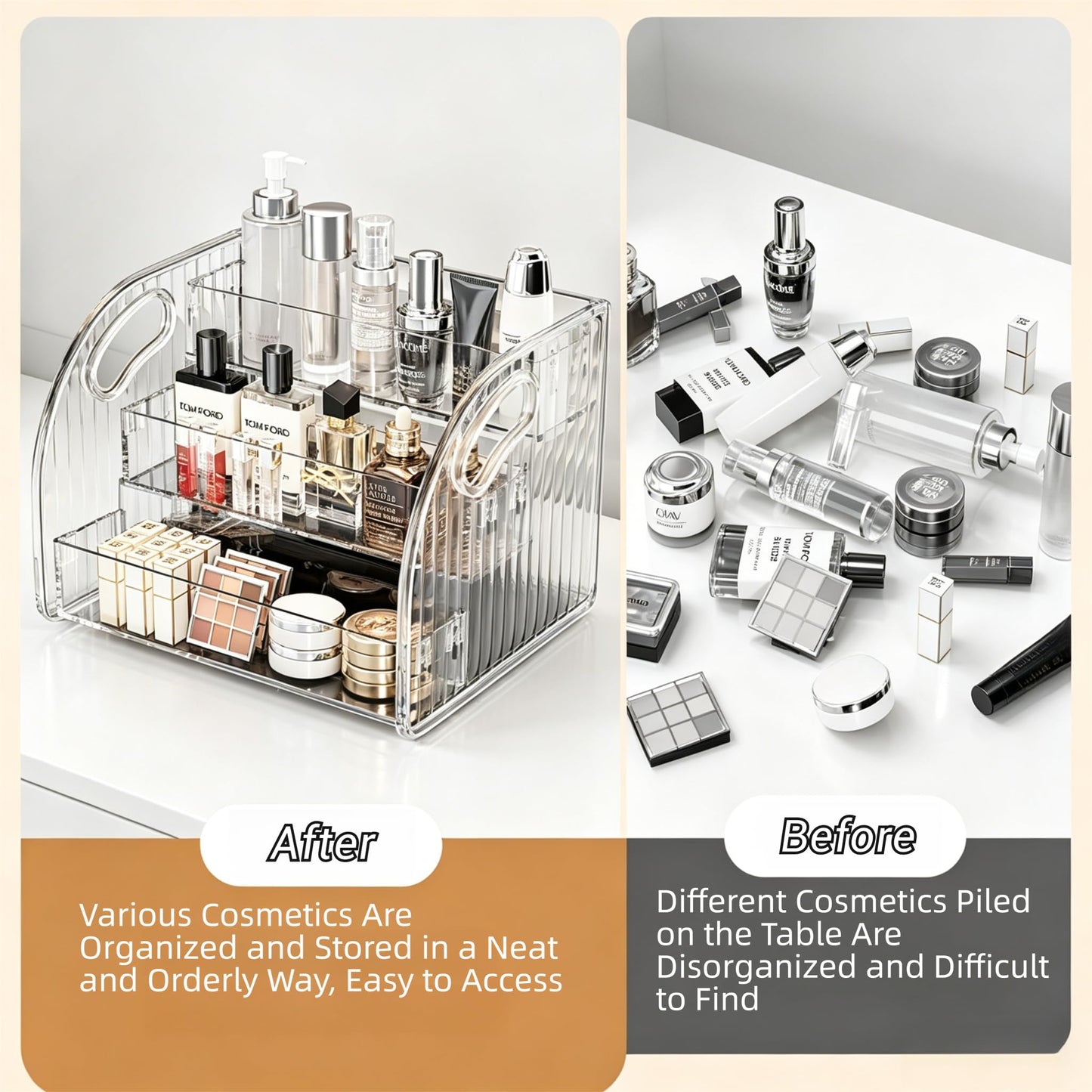 CozyWeave 3-Tier Wide Acrylic Display Stand Transparent Acrylic Display Shelf Organizer Makeup Rack for Cosmetics,Nail Polish,Perfume,Cupcakes, and Candy; Vanity Display Cabinet