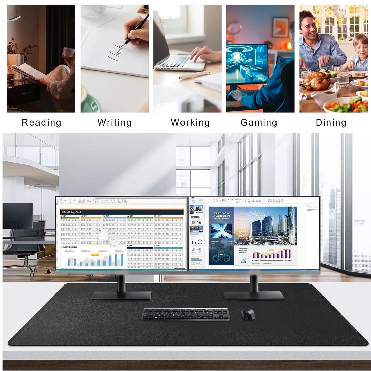 Mydours 48"x28" XXL Desk Mat, Large Desk Pad, PU Leather Desk Pad for Computer Keyboard & Mouse Setup, Full Mat for Office Work, Mega Mouse Pad Surface for Standing Desk Workstation