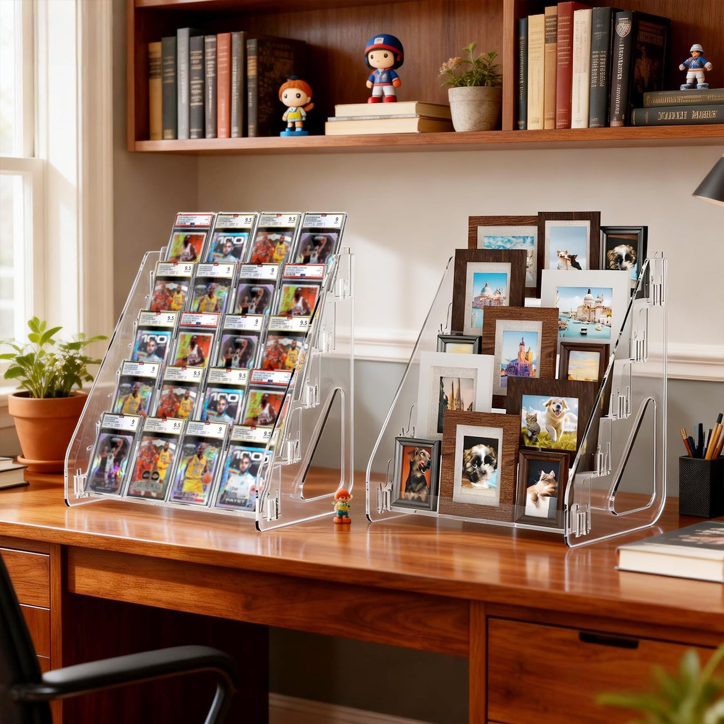 StillSpace 5 Tier Trading Card Display Stand, Collectible Acrylic Trading Card Stand Tabletop for Trading Card Collection
